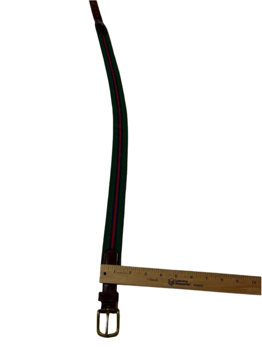 Vintage Coach Green Red Navy Striped Wool Leather Belt Size 34